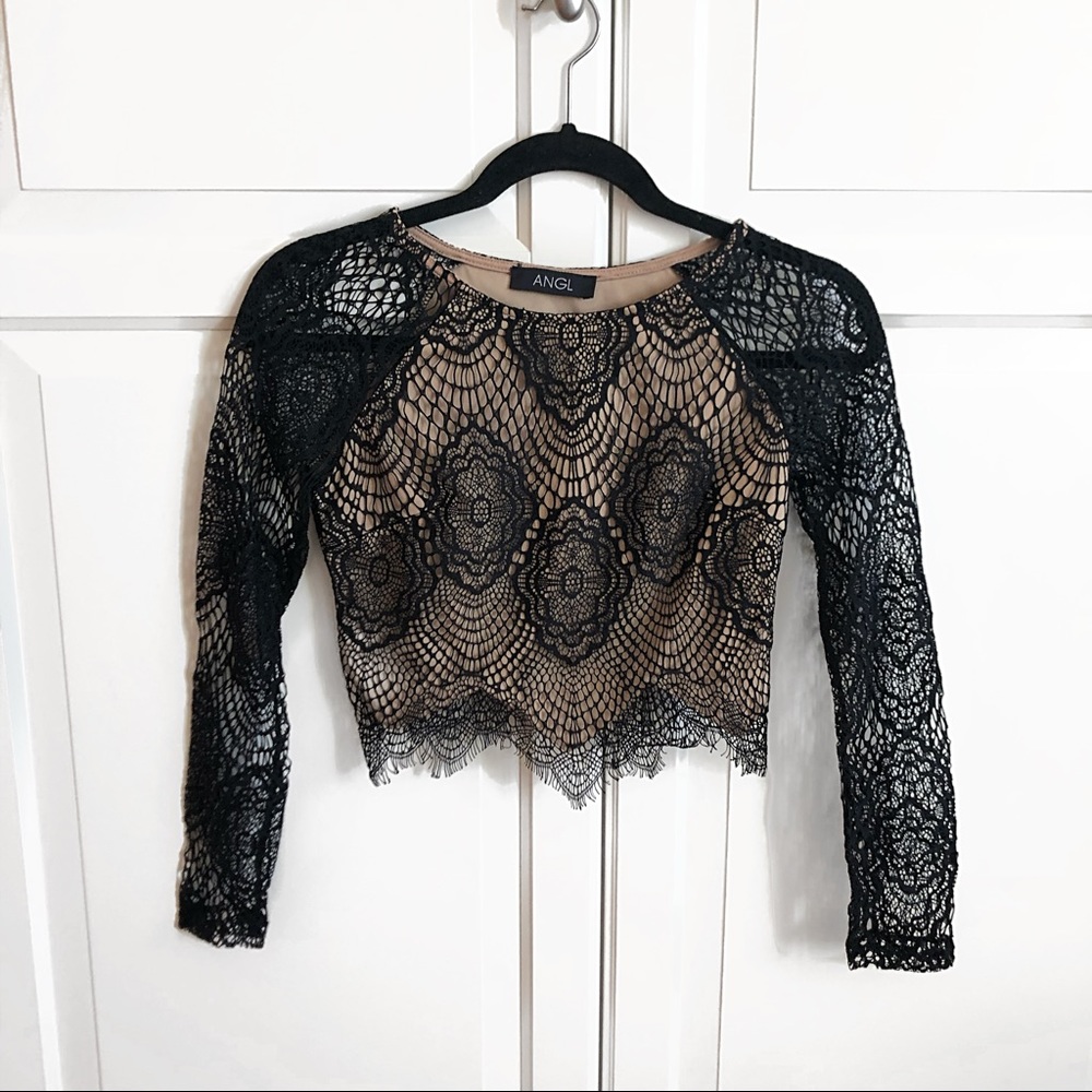 ANGL Web Lace Going Out Crop Top Long Sleeve